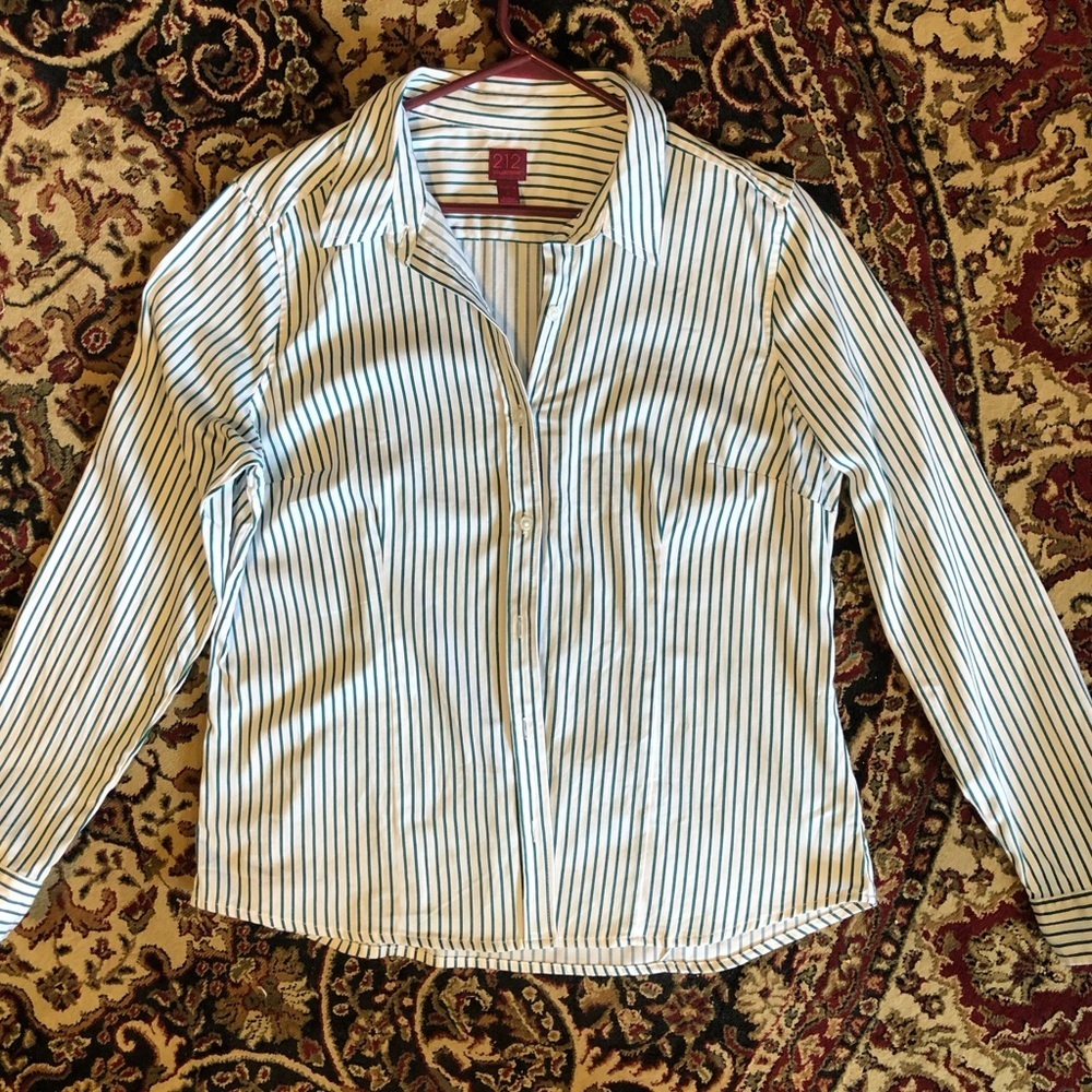 212 Collection Green white Striped Button-Up Shirt